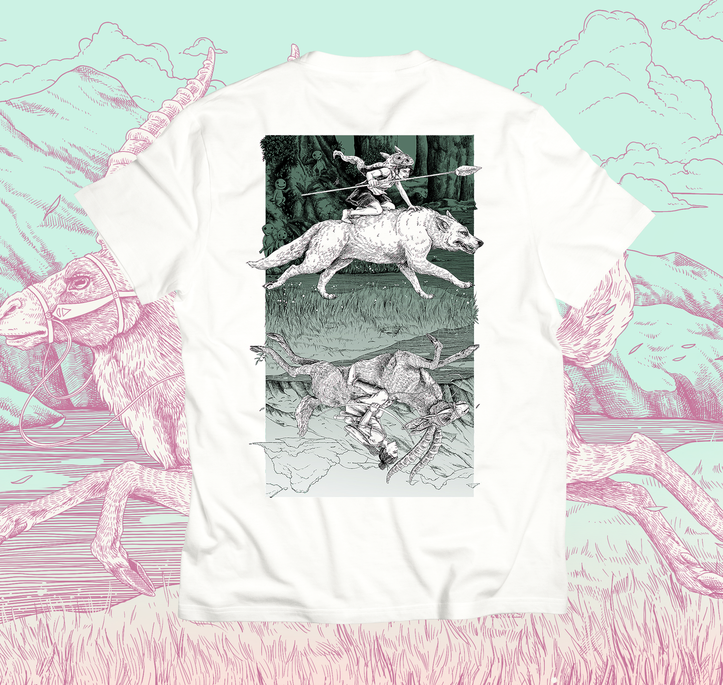 Mononoke / Green & Black - Screenprinted T-shirt